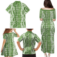 Hawaiian Ohia Lehua Lei Family Matching Puletasi and Hawaiian Shirt Plaid Palaka Omaomao Pattern - Polynesian Pride