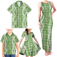 Hawaiian Ohia Lehua Lei Family Matching Tank Maxi Dress and Hawaiian Shirt Plaid Palaka Omaomao Pattern - Polynesian Pride