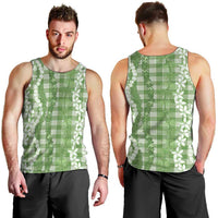 Hawaiian Ohia Lehua Lei Men Tank Top Plaid Palaka Omaomao Pattern - Polynesian Pride