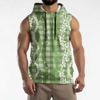 Hawaiian Ohia Lehua Lei Sleeveless Hoodie Plaid Palaka Omaomao Pattern - Polynesian Pride