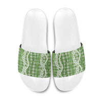 Hawaiian Ohia Lehua Lei Slide Sandals Plaid Palaka Omaomao Pattern - Polynesian Pride