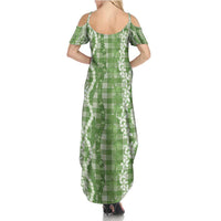 Hawaiian Ohia Lehua Lei Summer Maxi Dress Plaid Palaka Omaomao Pattern LT9 - Polynesian Pride
