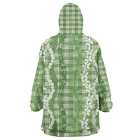 Hawaiian Ohia Lehua Lei Wearable Blanket Hoodie Plaid Palaka Omaomao Pattern - Polynesian Pride