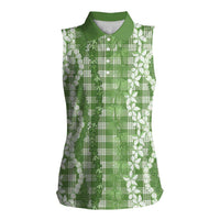 Hawaiian Ohia Lehua Lei Women Sleeveless Polo Shirt Plaid Palaka Omaomao Pattern - Polynesian Pride