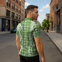Hawaiian Ohia Lehua Lei Zipper Polo Shirt Plaid Palaka Omaomao Pattern - Polynesian Pride