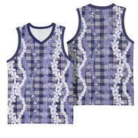 Hawaiian Ohia Lehua Lei Basketball Jersey Plaid Palaka Uliuli hohonu Pattern - Polynesian Pride