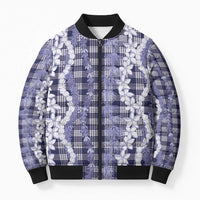 Hawaiian Ohia Lehua Lei Bomber Puffer Jacket Plaid Palaka Uliuli hohonu Pattern - Polynesian Pride
