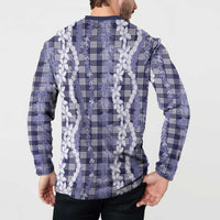 Hawaiian Ohia Lehua Lei Button Sweatshirt Plaid Palaka Uliuli hohonu Pattern - Polynesian Pride