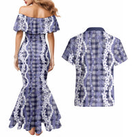 Hawaiian Ohia Lehua Lei Couples Matching Mermaid Dress and Hawaiian Shirt Plaid Palaka Uliuli hohonu Pattern - Polynesian Pride