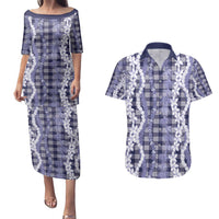 Hawaiian Ohia Lehua Lei Couples Matching Puletasi and Hawaiian Shirt Plaid Palaka Uliuli hohonu Pattern - Polynesian Pride