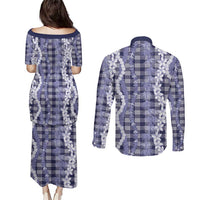 Hawaiian Ohia Lehua Lei Couples Matching Puletasi and Long Sleeve Button Shirt Plaid Palaka Uliuli hohonu Pattern LT9 - Polynesian Pride