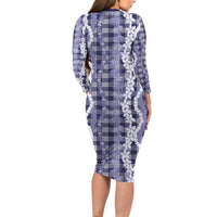 Hawaiian Ohia Lehua Lei Family Matching Long Sleeve Bodycon Dress and Hawaiian Shirt Plaid Palaka Uliuli hohonu Pattern - Polynesian Pride