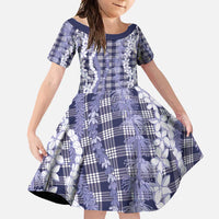 Hawaiian Ohia Lehua Lei Family Matching Off Shoulder Maxi Dress and Hawaiian Shirt Plaid Palaka Uliuli hohonu Pattern - Polynesian Pride