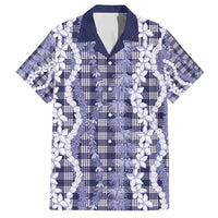 Hawaiian Ohia Lehua Lei Family Matching Off Shoulder Maxi Dress and Hawaiian Shirt Plaid Palaka Uliuli hohonu Pattern - Polynesian Pride