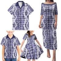 Hawaiian Ohia Lehua Lei Family Matching Puletasi and Hawaiian Shirt Plaid Palaka Uliuli hohonu Pattern - Polynesian Pride