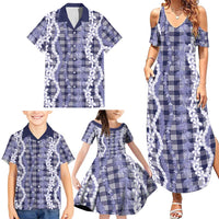 Hawaiian Ohia Lehua Lei Family Matching Summer Maxi Dress and Hawaiian Shirt Plaid Palaka Uliuli hohonu Pattern - Polynesian Pride