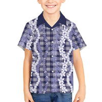 Hawaiian Ohia Lehua Lei Family Matching Summer Maxi Dress and Hawaiian Shirt Plaid Palaka Uliuli hohonu Pattern - Polynesian Pride