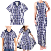 Hawaiian Ohia Lehua Lei Family Matching Tank Maxi Dress and Hawaiian Shirt Plaid Palaka Uliuli hohonu Pattern - Polynesian Pride