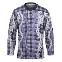 Hawaiian Ohia Lehua Lei Hockey Jersey Plaid Palaka Uliuli hohonu Pattern - Polynesian Pride