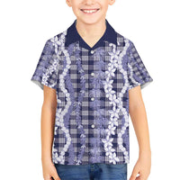 Hawaiian Ohia Lehua Lei Kid Hawaiian Shirt Plaid Palaka Uliuli hohonu Pattern - Polynesian Pride