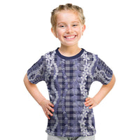 Hawaiian Ohia Lehua Lei Kid T Shirt Plaid Palaka Uliuli hohonu Pattern LT9 Navy - Polynesian Pride