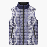 Hawaiian Ohia Lehua Lei Sleeveless Puffer Jacket Plaid Palaka Uliuli hohonu Pattern - Polynesian Pride