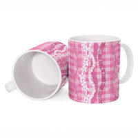 Hawaiian Ohia Lehua Lei Ceramic Mug Plaid Palaka Akala Pattern - Polynesian Pride