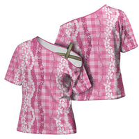 Hawaiian Ohia Lehua Lei Cross Shoulder Shirt Plaid Palaka Akala Pattern - Polynesian Pride