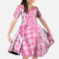 Hawaiian Ohia Lehua Lei Family Matching Off The Shoulder Long Sleeve Dress and Hawaiian Shirt Plaid Palaka Akala Pattern - Polynesian Pride