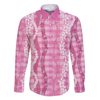 Hawaiian Ohia Lehua Lei Family Matching Off The Shoulder Long Sleeve Dress and Hawaiian Shirt Plaid Palaka Akala Pattern - Polynesian Pride