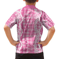 Hawaiian Ohia Lehua Lei Family Matching Puletasi and Hawaiian Shirt Plaid Palaka Akala Pattern - Polynesian Pride