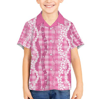 Hawaiian Ohia Lehua Lei Family Matching Short Sleeve Bodycon Dress and Hawaiian Shirt Plaid Palaka Akala Pattern - Polynesian Pride