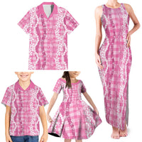 Hawaiian Ohia Lehua Lei Family Matching Tank Maxi Dress and Hawaiian Shirt Plaid Palaka Akala Pattern - Polynesian Pride