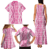 Hawaiian Ohia Lehua Lei Family Matching Tank Maxi Dress and Hawaiian Shirt Plaid Palaka Akala Pattern - Polynesian Pride