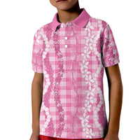 Hawaiian Ohia Lehua Lei Kid Polo Shirt Plaid Palaka Akala Pattern LT9 Kid Pink - Polynesian Pride