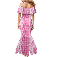 Hawaiian Ohia Lehua Lei Mermaid Dress Plaid Palaka Akala Pattern - Polynesian Pride