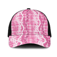 Hawaiian Ohia Lehua Lei Mesh Trucker Cap Plaid Palaka Akala Pattern - Polynesian Pride
