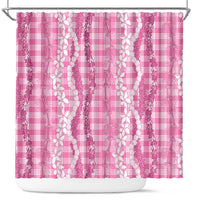 Hawaiian Ohia Lehua Lei Shower Curtain Plaid Palaka Akala Pattern - Polynesian Pride