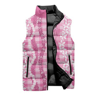 Hawaiian Ohia Lehua Lei Sleeveless Puffer Jacket Plaid Palaka Akala Pattern - Polynesian Pride