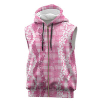 Hawaiian Ohia Lehua Lei Sleeveless Zip Hoodie Plaid Palaka Akala Pattern LT9 Pink - Polynesian Pride