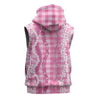 Hawaiian Ohia Lehua Lei Sleeveless Zip Hoodie Plaid Palaka Akala Pattern LT9 - Polynesian Pride