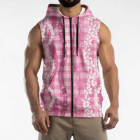 Hawaiian Ohia Lehua Lei Sleeveless Zip Hoodie Plaid Palaka Akala Pattern LT9 - Polynesian Pride