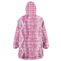 Hawaiian Ohia Lehua Lei Wearable Blanket Hoodie Plaid Palaka Akala Pattern - Polynesian Pride