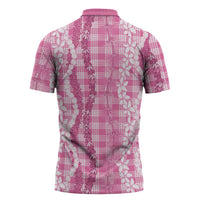 Hawaiian Ohia Lehua Lei Zipper Polo Shirt Plaid Palaka Akala Pattern LT9 - Polynesian Pride
