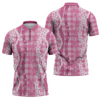 Hawaiian Ohia Lehua Lei Zipper Polo Shirt Plaid Palaka Akala Pattern LT9 - Polynesian Pride