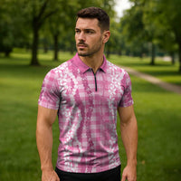 Hawaiian Ohia Lehua Lei Zipper Polo Shirt Plaid Palaka Akala Pattern LT9 - Polynesian Pride