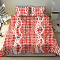 Hawaiian Ohia Lehua Lei Bedding Set Plaid Palaka Ulaula Pattern - Polynesian Pride