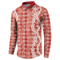 Hawaiian Ohia Lehua Lei Button Sweatshirt Plaid Palaka Ulaula Pattern - Polynesian Pride