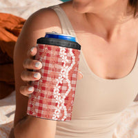Hawaiian Ohia Lehua Lei 4 in 1 Can Cooler Tumbler Plaid Palaka Ulaula Pattern - Polynesian Pride