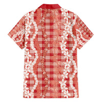 Hawaiian Ohia Lehua Lei Family Matching Long Sleeve Bodycon Dress and Hawaiian Shirt Plaid Palaka Ulaula Pattern - Polynesian Pride